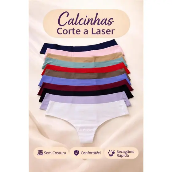 kit 3 Calcinhas Corte Laser Tanga Sem Costura Não Marca Confortável Cores Variadas