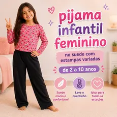 Pijama Infantil Menina Inverno longo Suede Quentinho macio confortável Estampas Variadas