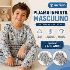 Pijama Infantil Masculino Menino Inverno  longo Suede Quentinho macio confortável Estampas Variadas