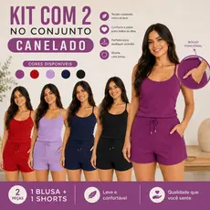 kit 2 Conjuntos feminino suede short e regata leve fresco conforto para o dia a dia