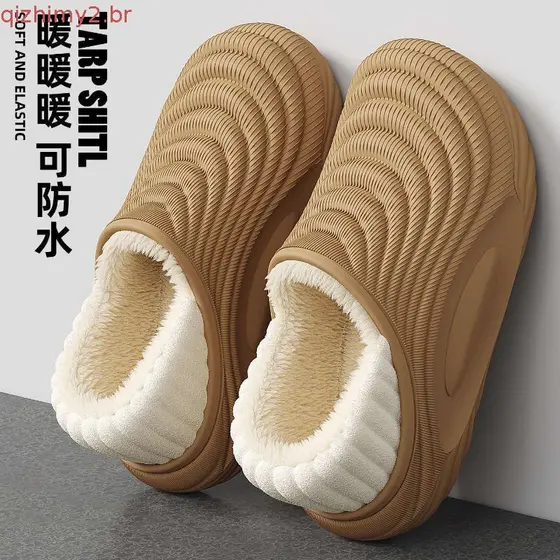 Chinelos Masculinos De Algodão À Prova D'água Inverno Quente EVA Sola Grossa Sapatos Fofos Para Casa