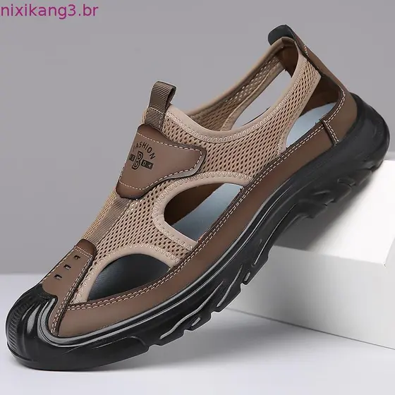 Verão respirável masculino Baotou sandálias oco malha buraco sapatos ao ar livre antiderrapante leve esportes casuais sa