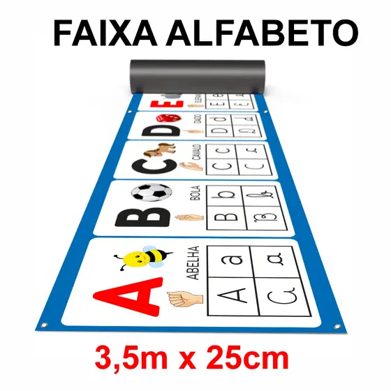 Faixa (horizontal) Alfabeto 4 Formas em lona decoração sala aula 350x25