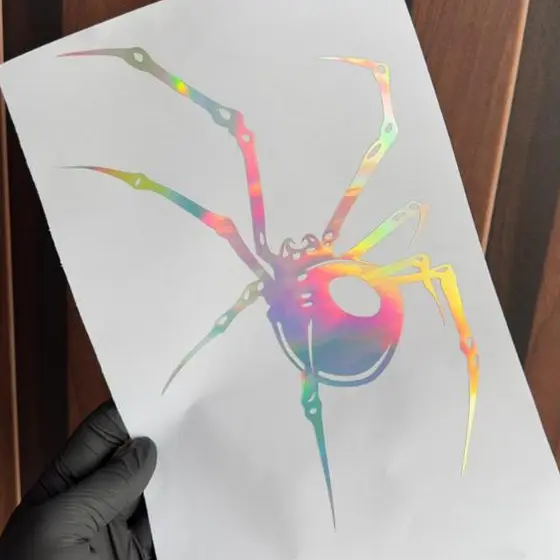 Aranha Adesivo Recortado em Vinil Holográfico Preto Branco Carro Tanque Moto