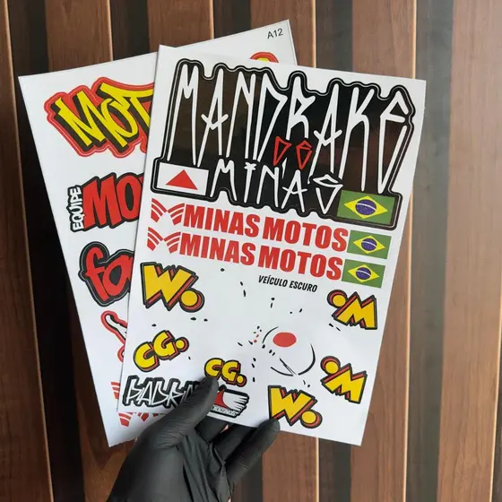 Kit 2 Cartelas Adesivos Vinil 30x20cm Moto Carro Bike À Prova d’Água Alta Fixação