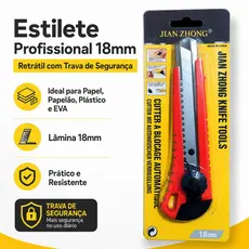 Estilete Profissional 18mm Retrátil com Trava de Segurança – Papel, Papelão, Plástico e EVA