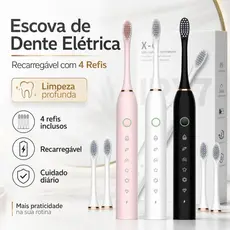 Escova de Dente Elétrica Recarregável com 4 Refis Limpeza Profunda