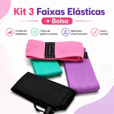 Kit 3 Faixas Elásticas de Resistência + Bolsa | Treino Glúteos, Pernas e Funcional