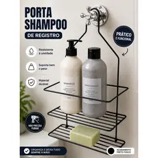 Porta Shampoo para Registro Preto Fosco Organizador Banheiro Sem Furar
