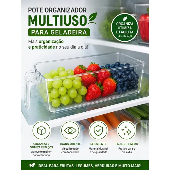 Pote Organizador Multiuso para Geladeira Cozinha Alimentos Frutas Legumes