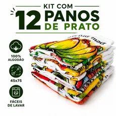 Kit 12 Panos de Prato Estampados Extra Grande 100% Algodão Alta Absorção  | SUV