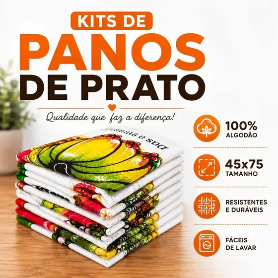 Kit até 10 Panos De Prato GRANDE 75x45 Estampado | SMC