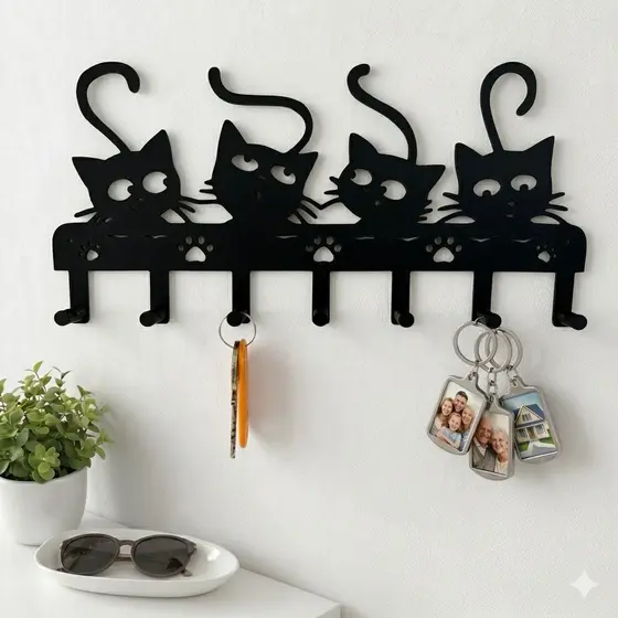 Porta Chaves Gatinhos Decorativo de Parede | Suporte Organizador para Chaves Enfeite Criativo para Entrada Decoração