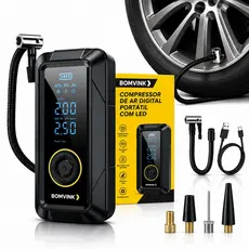 Bomba de Ar Compressor Digital Portátil com LED Encher Pneu Elétrica Portátil Sem Fio Carros Motos