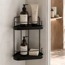 Porta Shampoo Cantoneira Dupla Wave Sabonete Organizador Banheiro Box 2 Andares Preta