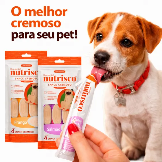 Snack Petisco Cremoso Nutrisco para Cachorro 1 ou 6 Pacotes Cães Snack Sachê Frango ou Salmão 56g