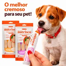 Snack Petisco Cremoso Nutrisco para Cachorro 1 ou 6 Pacotes Cães Snack Sachê Frango ou Salmão 56g