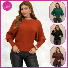 Blusa Frio Feminina Suéter Morcego Canelado Modal Casual Inverno