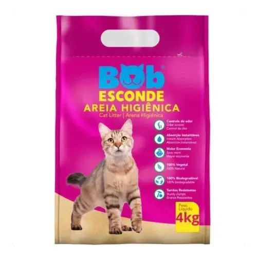 Areia Higiênica 4kg Natural Biodegradável BOB ESCONDE Extrato Mandioca