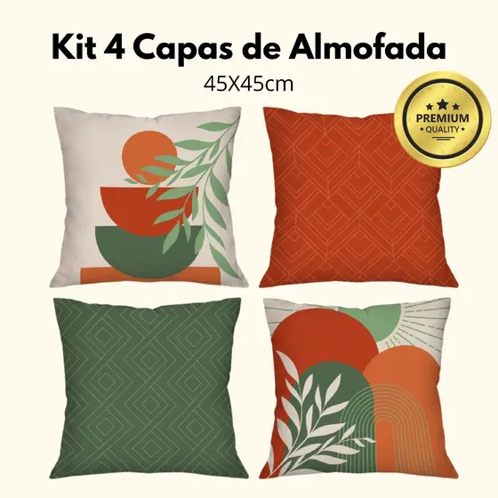 Kit com 4 Capas de Almofada Decorativas 45x45cm Formas & Folhas