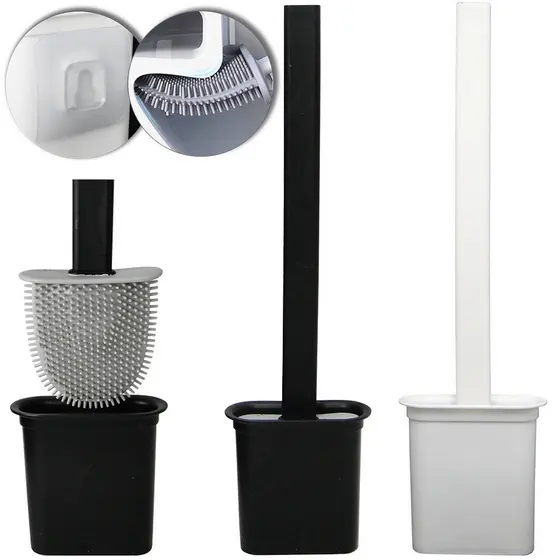 Escova Sanitária De Silicone Com Suporte De Parede – Limpeza De Banheiro