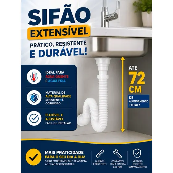 10 Sifão Cano Sanfonado De Pia Cozinha Banheiro Tanque