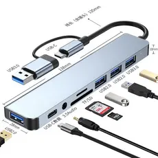 Hub USB-C 8 em 1 - Extensor com Leitor de Cartão SD/TF, Compatível com mac,windows e Outros Dispositivos | extensor usb