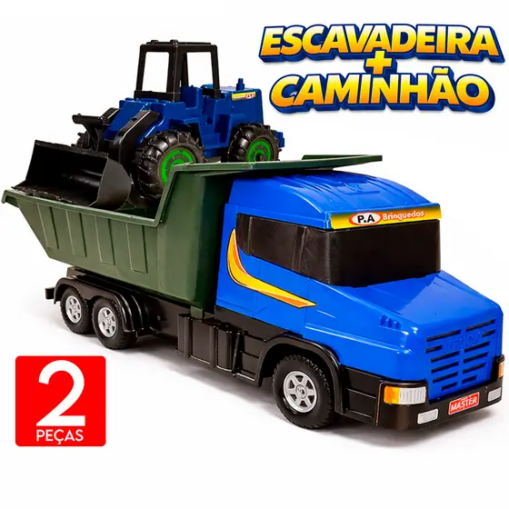 Kit Caminhão Escavadeira Articulada Infantil Brinquedo Construção divertido Grande Resistente