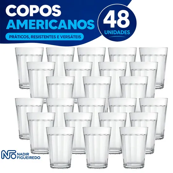Kit Jogo 12/48 Copos Americano Nadir 190ml Vidro Design Clássico Ideal Para Bebidas Quentes Frias