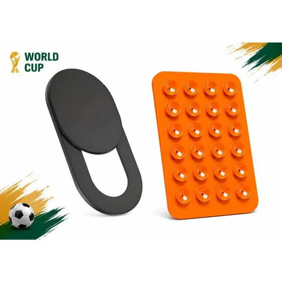 Kit 2 Suportes Ventosa Adesiva Laranja + 6 Protetor Webcam Anti Espiao