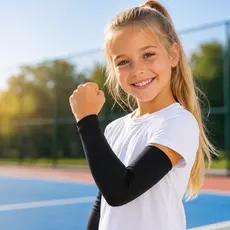 Manguito Infantil UV50+ Proteção Solar Braço Ciclismo Esporte Corrida Skate Brincadeiras com Polegar Acima de 10 Anos