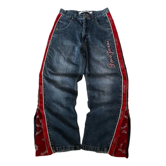 Streetwear Nova Moda Vintage Carta Bordado Vermelho Baggy Jeans Feminino Y2K Gótico Hiphop Popular Casual Em Linha Reta