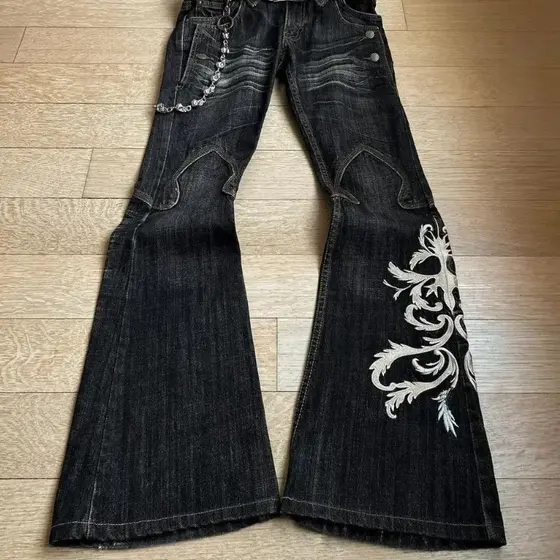Nova Cintura Alta Harajuku Solto Bordado Jeans Feminino Com Estilo Rock Punk Y2K Micro La Retro Calças De Perna Larga
