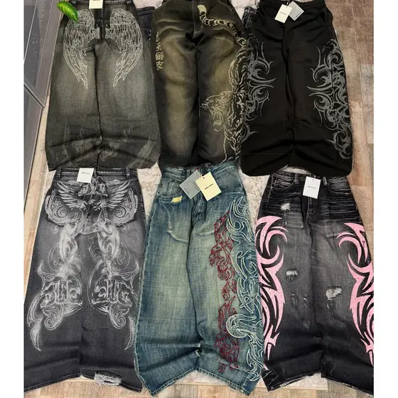 Y2K Punk Jeans Leisure Oversized Unissex High Street Moda Japonesa Retro Calças Largas Harajuku Hip-Hop Pants