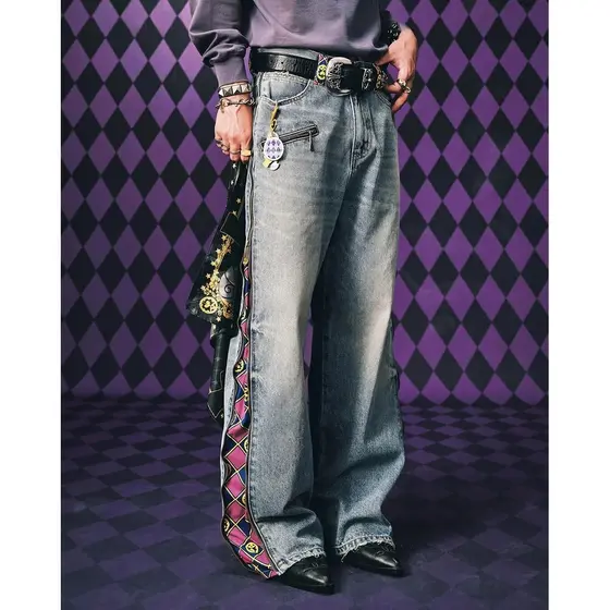 JoJo Anime Zip Fora Do Painel Jeans Das Mulheres Dos Homens Cintura Alta Perna Larga Destacável Impressão Denim Calças R