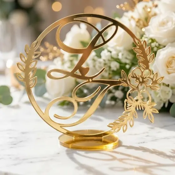 Topo De Bolo Casamento Acrilico Espelhado Iniciais Noivos Personalizadas