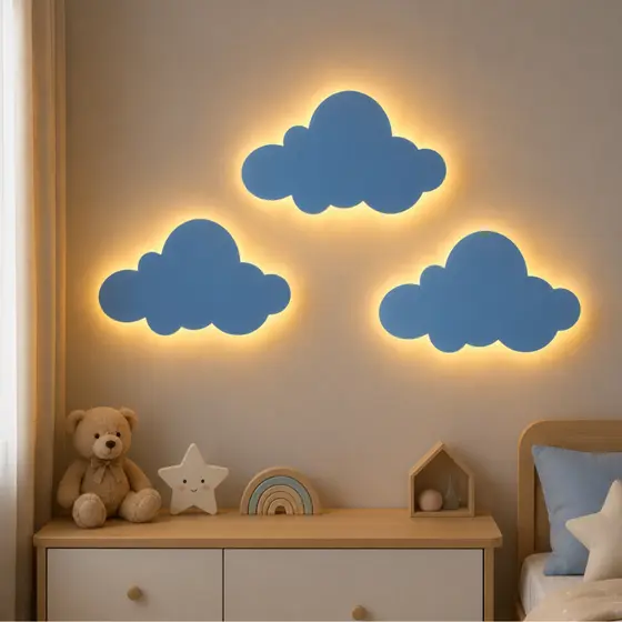 Kit Luminária Nuvem de Led Abajur Decoração Quarto Infantil 3 Nuvens