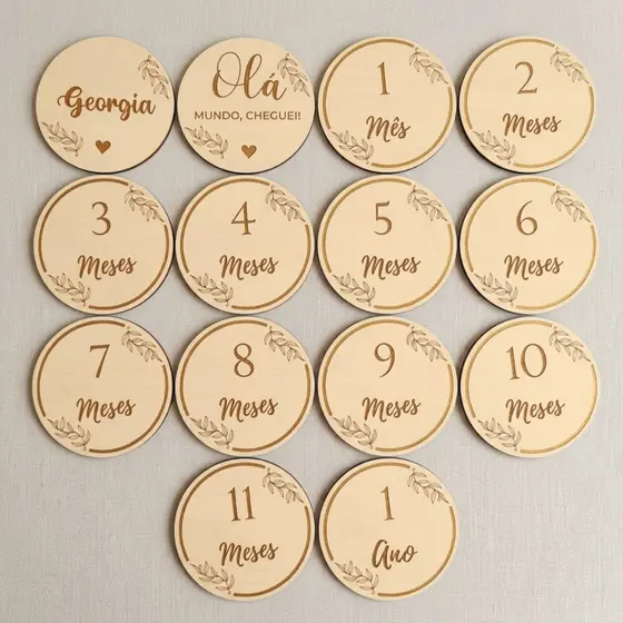 Kit Plaquinha Em MDF Mêsversário Bebê 10Cm Decorativo Para Fotos