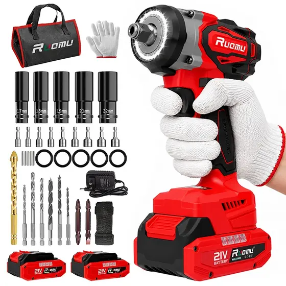 Chave de impacto profissional 21V brushless 550N.M chave de impacto 2 Bateria 2.0AH