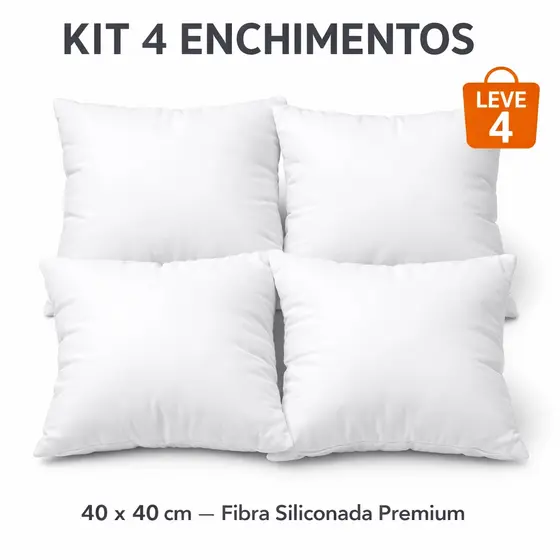 Kit 4 Refil Enchimento Almofada 40x40 Flocos Macio Lavável Sofá Decoração