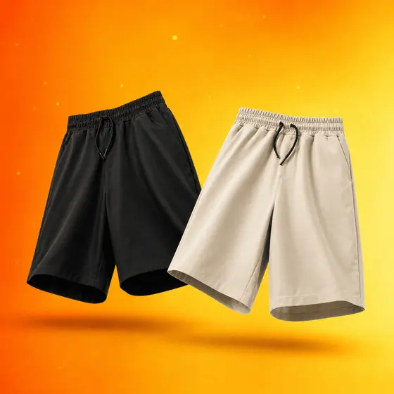 Bermuda Masculina Sarja Premium Cós Elástico com Cordão Short Casual Streetwear Verão Preta Bege