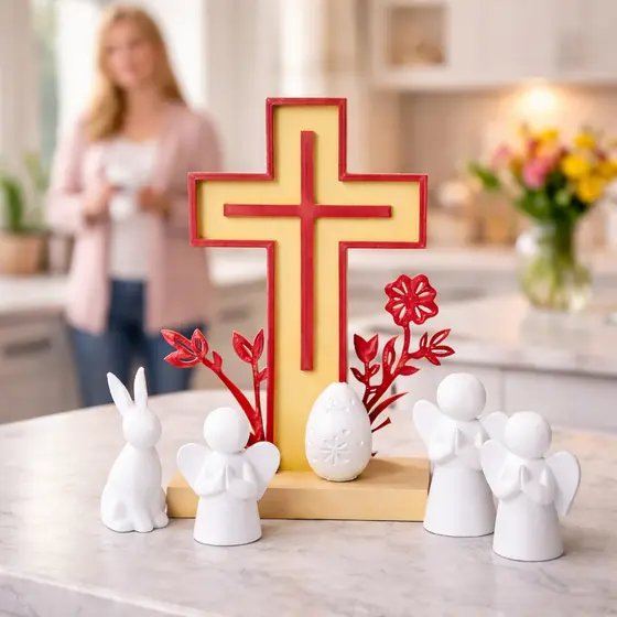 Enfeite Decorativo Minimalista 15cm | Cruz, Anjos e Coelho