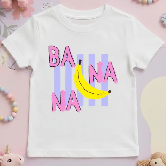Camiseta Banana desenho Menina infantil 100% Algodão Manga Curta Cores e Estampa premium