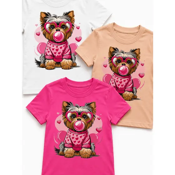 Camiseta infantil Desenho menina 100% Algodão Camiseta Menina cachorrinho chiclete