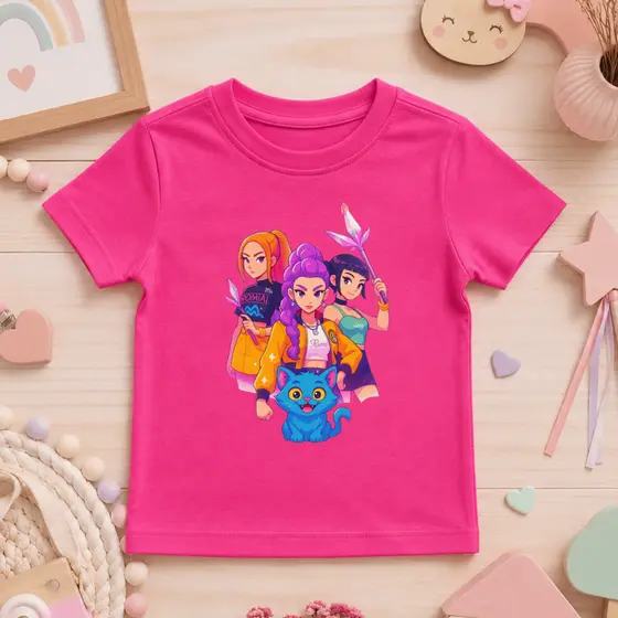 Camiseta Huntrix Guerreiras 100% Algodão Menina infantil Manga Curta