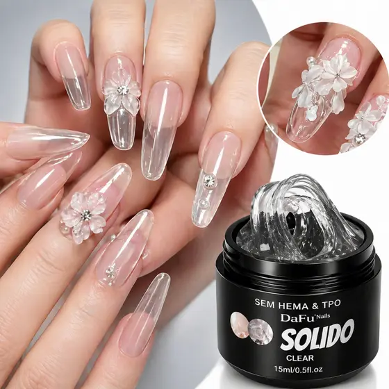 Gel Dafu 3D Sólido Clear Sem HEMA & TPO para Unhas Alongamento Extensão Nail Art Profissional UV LED Uso Profissional!