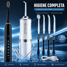 Kit Higiene Bucal Completo: Escova Elétrica Sonic + Irrigador Oral Recarregável IPX7