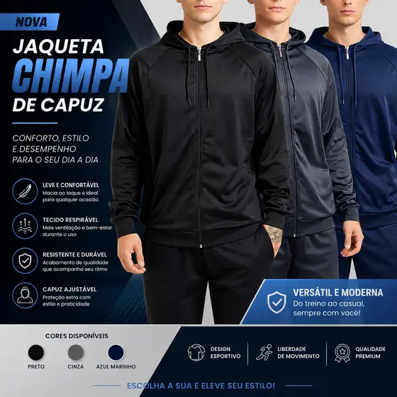Casaco Com Capuz Masculino Agasalho Academia Treino Dia a Dia Conforto Outono/Inverno