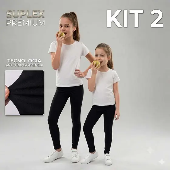 kit 2 Calça Legging Infantil Menina Juvenil 04 ao 14 Suplex Lisa Básica Uniforme Escolar Confortável