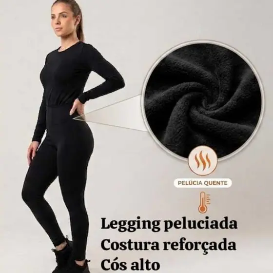Calça Legging Feminina Flanelada Térmica Peluciada Inverno Grossa Cós Alto Costura Reforçada Quentinha Forrada